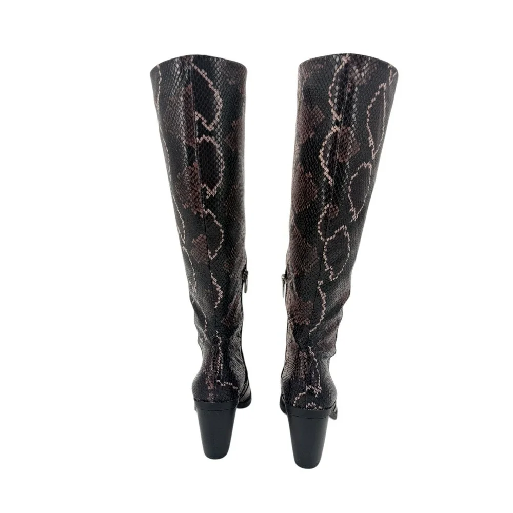 Vince Camuto Gravana Snake Print Knee High Boots Size 7.5 Brown Pointed Toe New